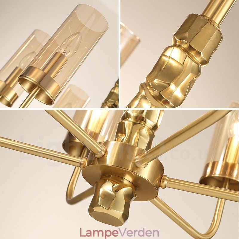 Moderne moderne 8 lys messing lysekrone med glasskærm
