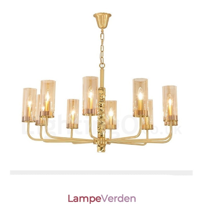 Moderne moderne 10 lys messing lysekrone med glasskærm