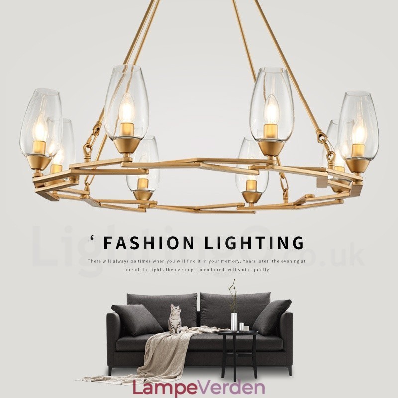 Moderne moderne 8 lys stål pendellampe med glasskærm