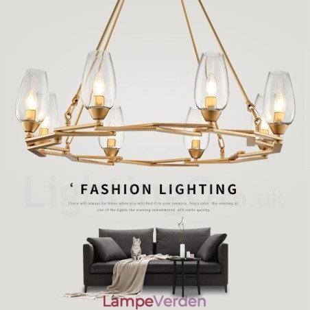 Moderne moderne 8 lys stål pendellampe med glasskærm