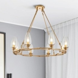 Moderne moderne 8 lys stål pendellampe med glasskærm