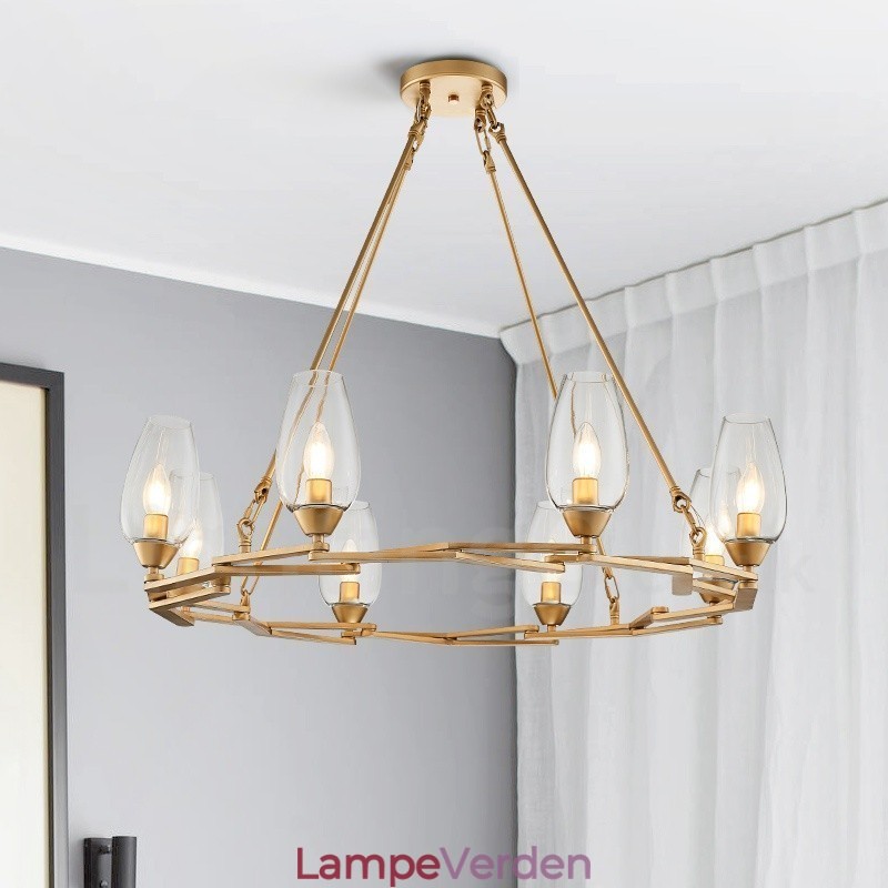 Moderne moderne 8 lys stål pendellampe med glasskærm