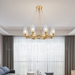 Moderne moderne 8 lys stål pendellampe med glasskærm