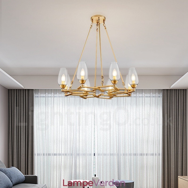 Moderne moderne 8 lys stål pendellampe med glasskærm