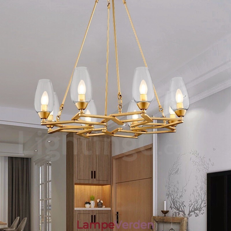 Moderne moderne 8 lys stål pendellampe med glasskærm