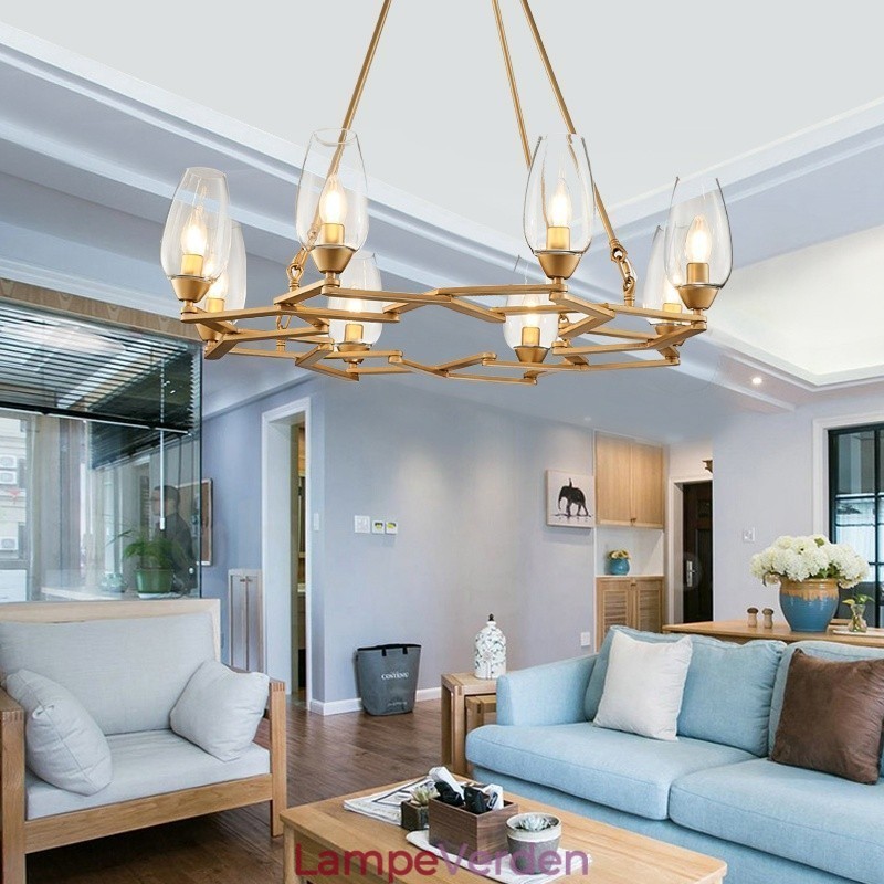 Moderne moderne 8 lys stål pendellampe med glasskærm