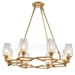 Moderne moderne 8 lys stål pendellampe med glasskærm