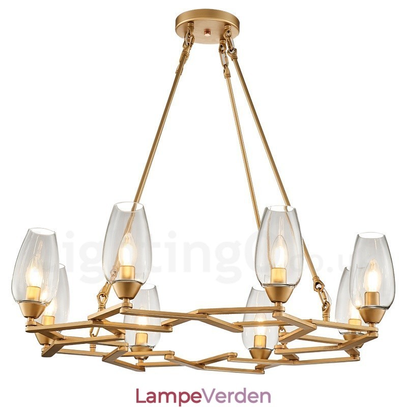 Moderne moderne 8 lys stål pendellampe med glasskærm