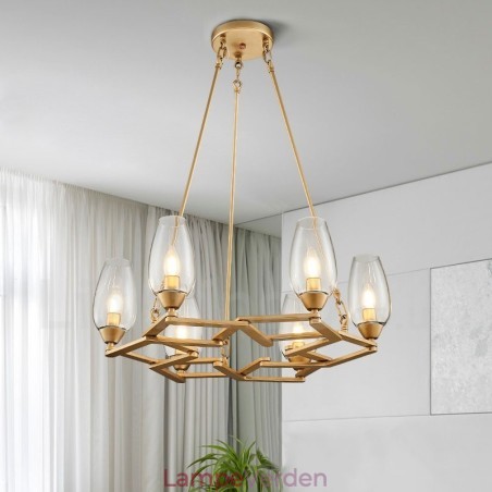 Moderne moderne 6 lys stål pendellampe med glasskærm Moderne moderne 6 lys stål pendellampe med glasskærm