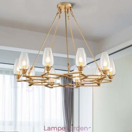 Moderne moderne 10 lys stål pendellampe med glasskærm Moderne moderne 10 lys stål pendellampe med glasskærm