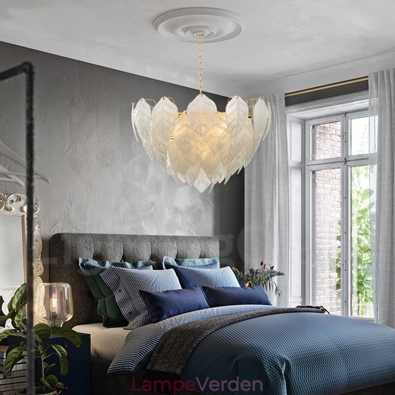 Moderne moderne 4 lys stål pendellampe med glasskærm