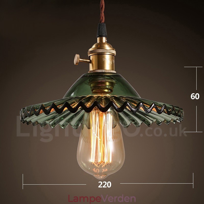 Rustic Lodge Retro 1 lys stål pendellampe med glasskærm
