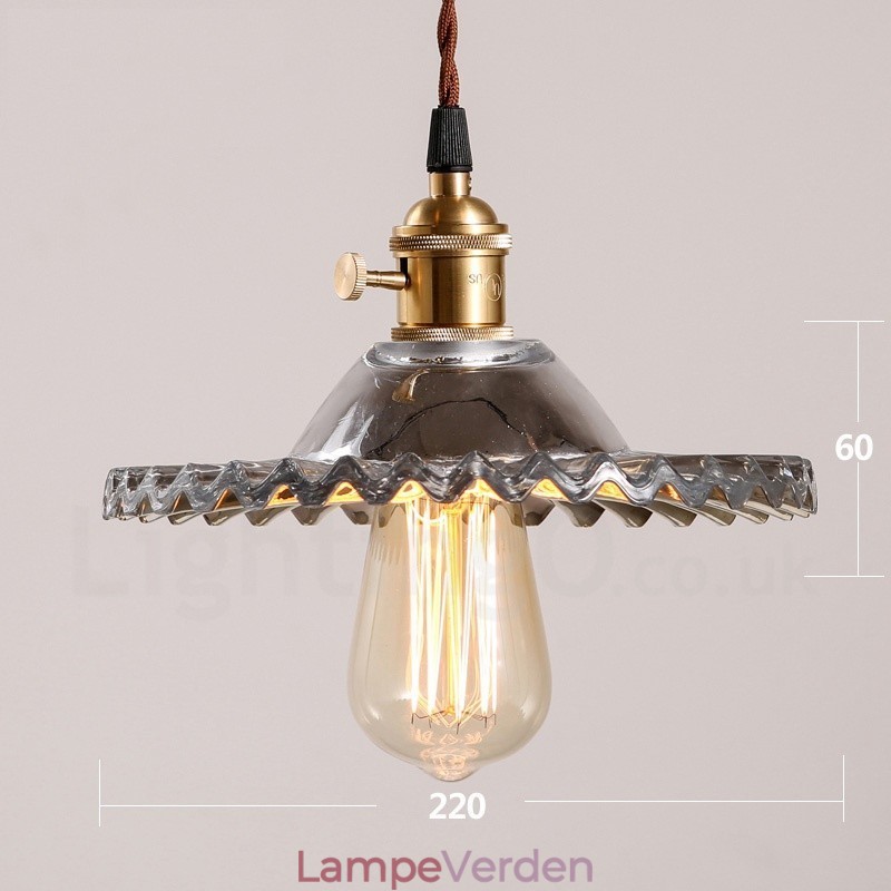 Rustic Lodge Retro 1 lys stål pendellampe med glasskærm