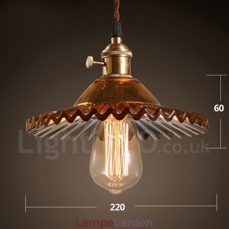 Rustic Lodge Retro 1 lys stål pendellampe med glasskærm