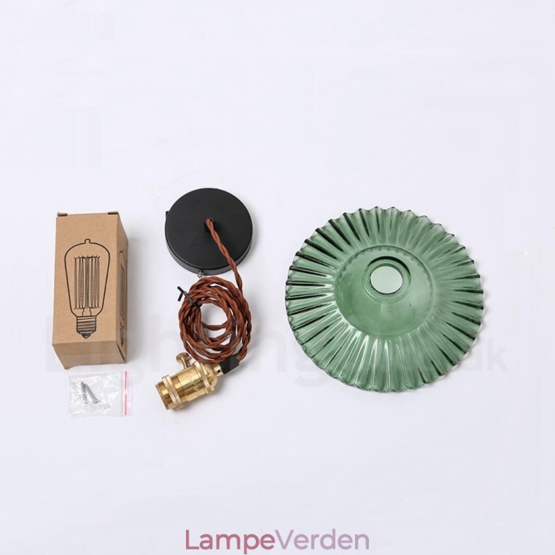 Rustic Lodge Retro 1 lys stål pendellampe med glasskærm