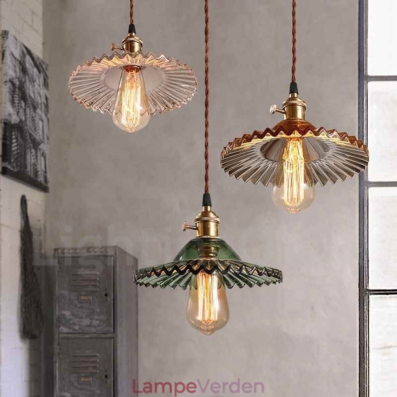 Rustic Lodge Retro 1 lys stål pendellampe med glasskærm