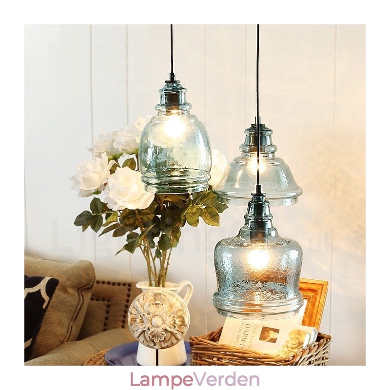 Moderne moderne 1 lys stål pendellampe med glasskærm