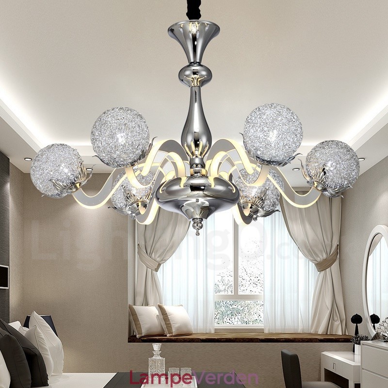 Dæmpbar moderne moderne 6 lyse stållysekrone med skærm i aluminiumslegering