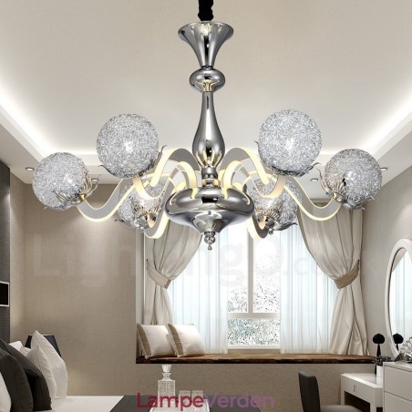 Dæmpbar moderne moderne 6 lyse stållysekrone med skærm i aluminiumslegering