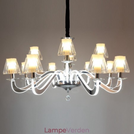 Dæmpbar moderne moderne 12 lys stållysekrone med glasskærm Dæmpbar moderne moderne 12 lys stållysekrone med glasskærm