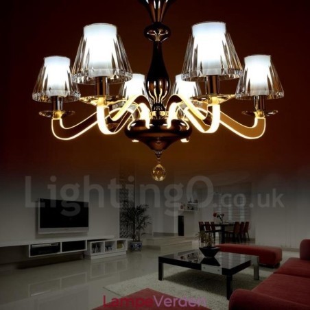 Dæmpbar moderne moderne lysekrone med 6 lyse stål med glasskærm Dæmpbar moderne moderne lysekrone med 6 lyse stål med glasskærm