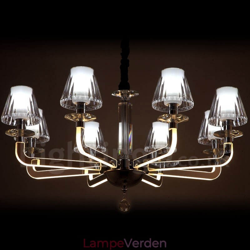 Dæmpbar Modern Contemporary 8 lys krystallysekrone med glasskærm