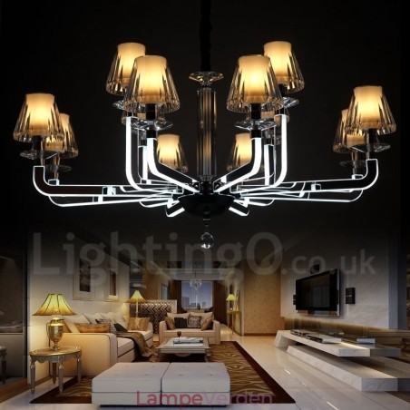 Dæmpbar moderne moderne 12 lys krystallysekrone med glasskærm