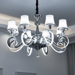 Dæmpbar moderne moderne 8 lys stållysekrone med glasskærm