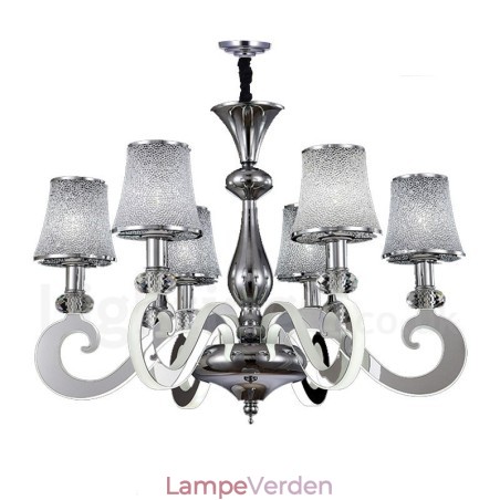 Dæmpbar moderne moderne lysekrone med 6 lyse stål med glasskærm Dæmpbar moderne moderne lysekrone med 6 lyse stål med glasskærm