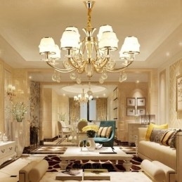 6 lys nordisk lysekrone med glasskærm