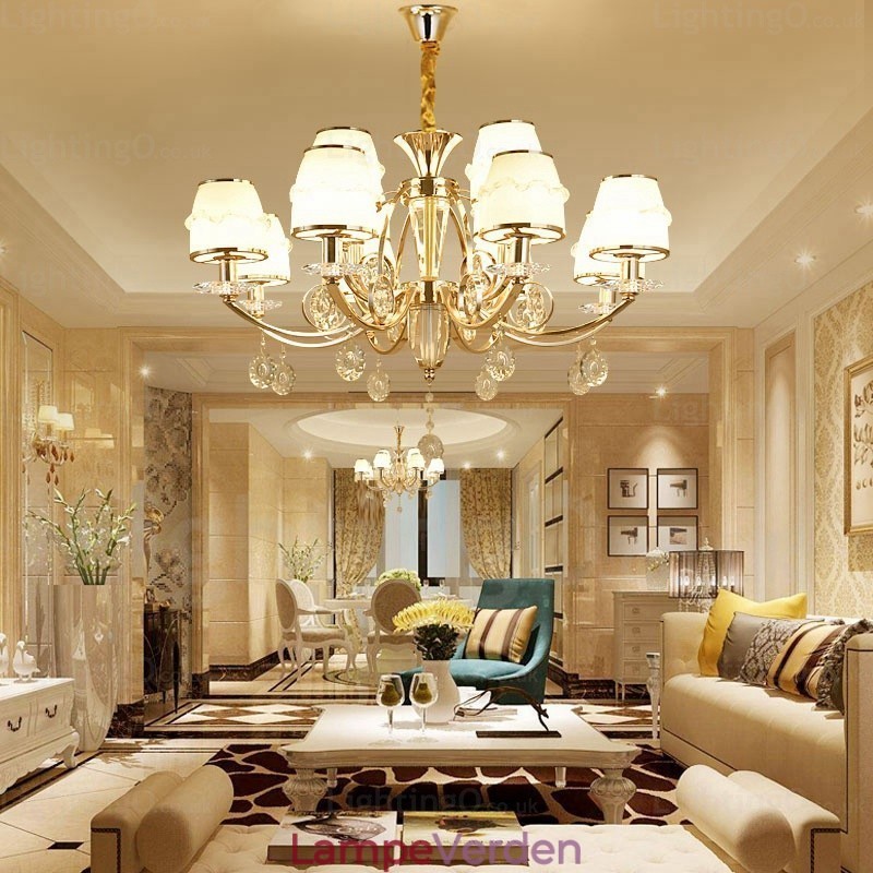 6 lys nordisk lysekrone med glasskærm