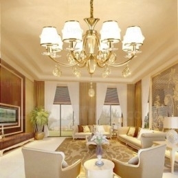 6 lys nordisk lysekrone med glasskærm