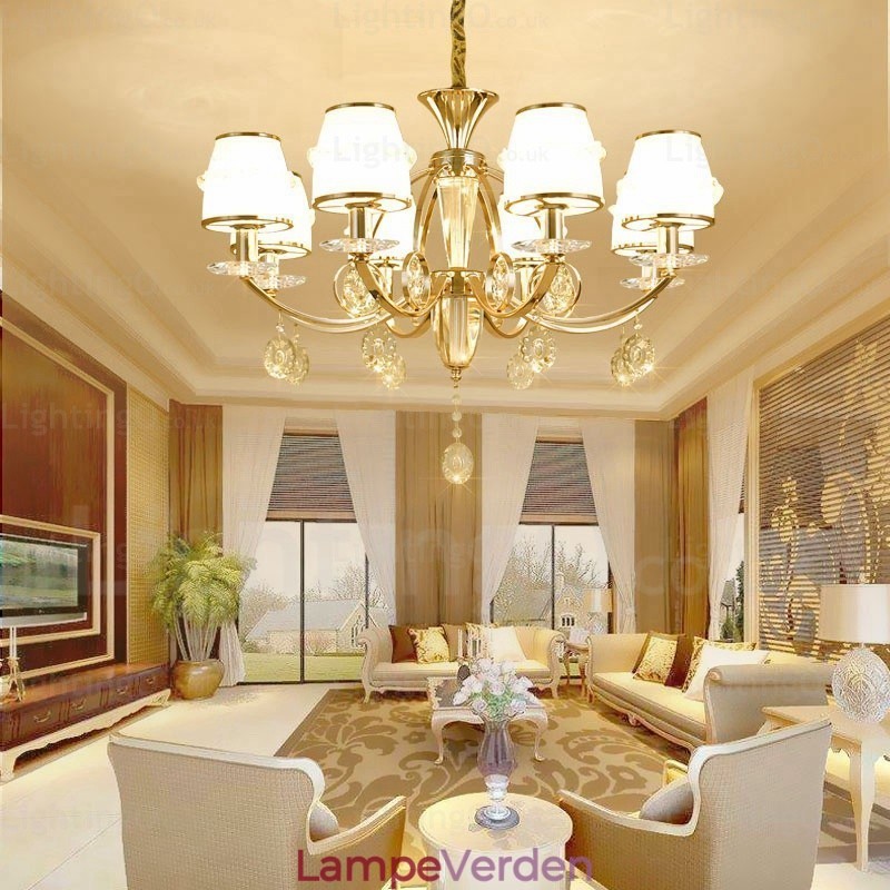 6 lys nordisk lysekrone med glasskærm