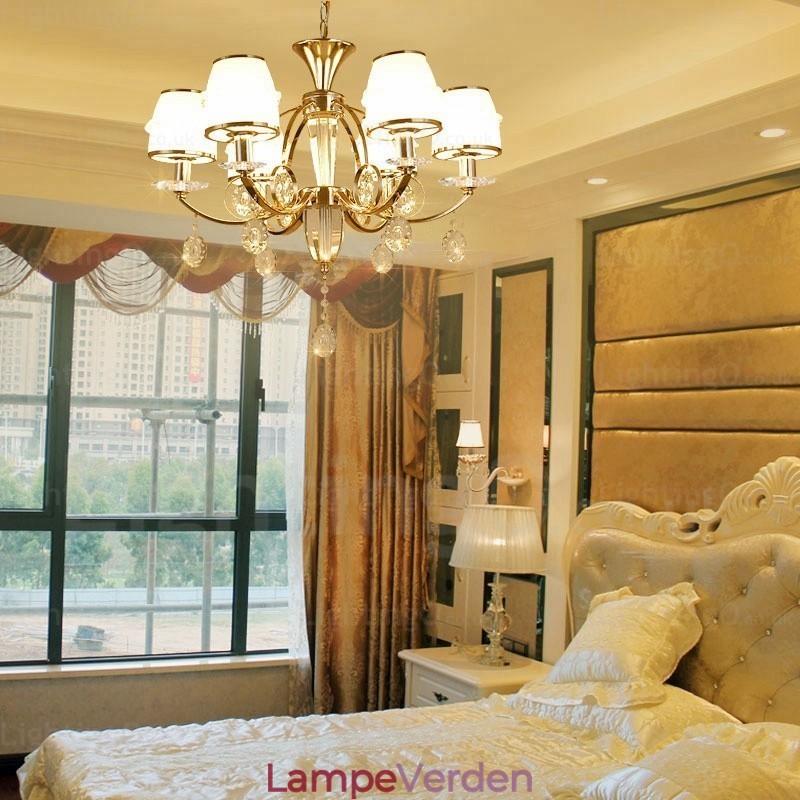 6 lys nordisk lysekrone med glasskærm