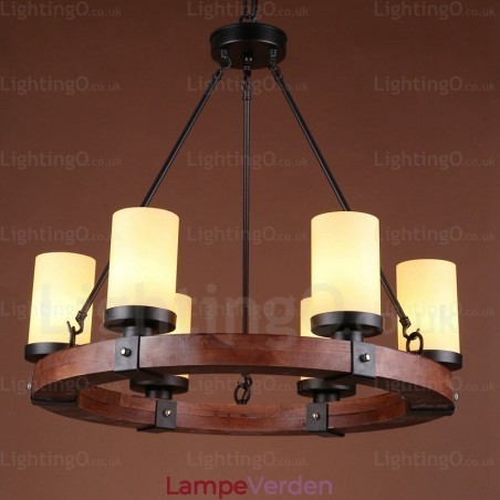 6 lys land rustik pendel med glasskærm