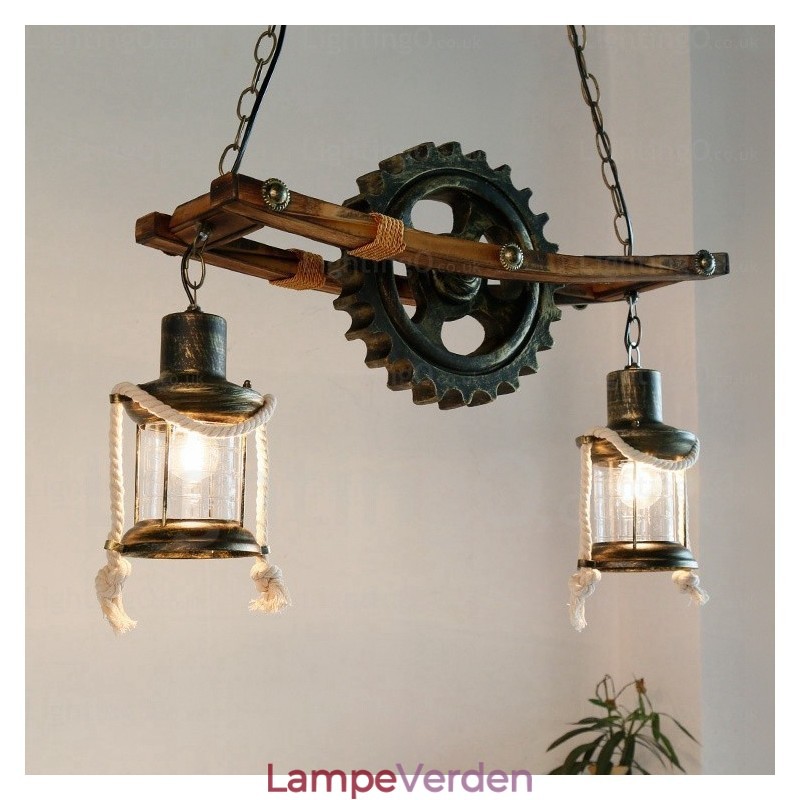 2 lys land rustik vintage retro pendel med glasskærm
