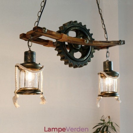 2 lys land rustik vintage retro pendel med glasskærm