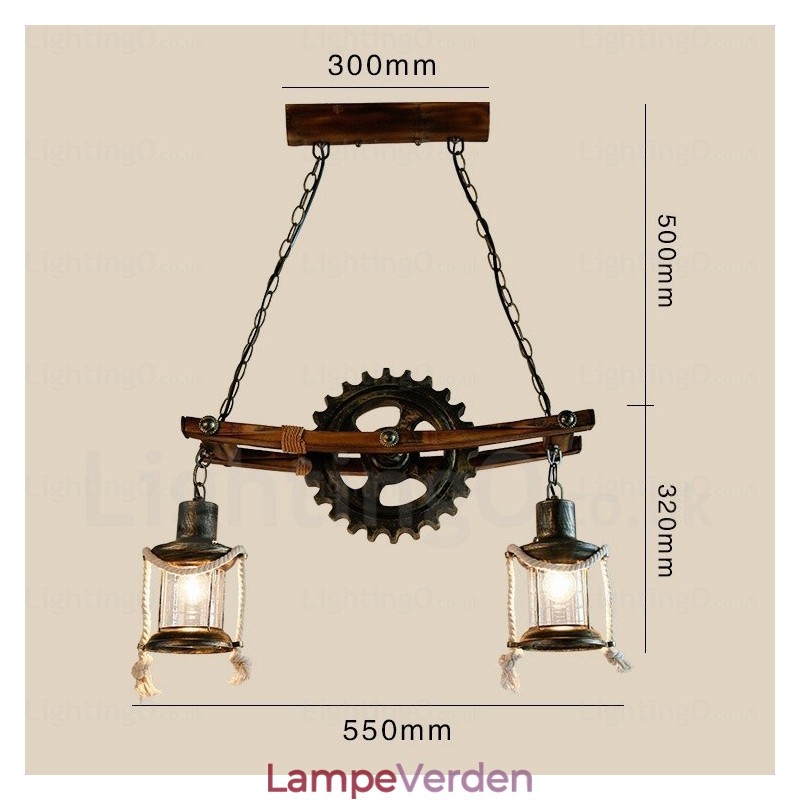 2 lys land rustik vintage retro pendel med glasskærm