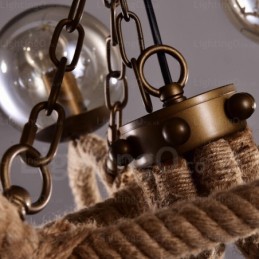 6 lys vintage retro pendel med glasskærm