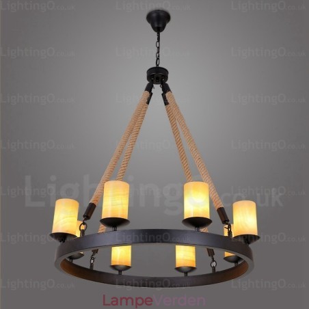 8 lys vintage retro pendel med marmorskærm