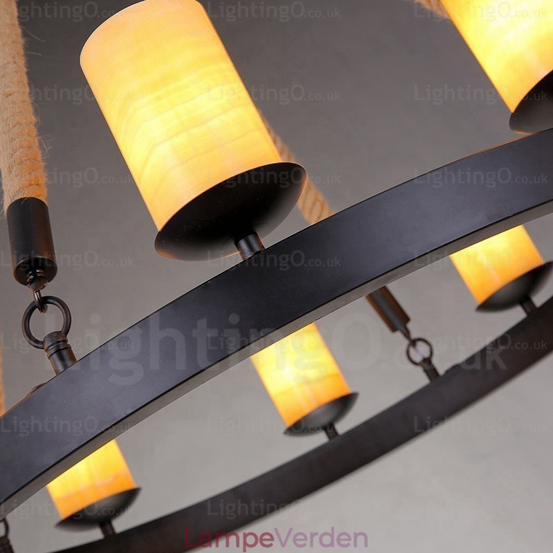 8 lys vintage retro pendel med marmorskærm