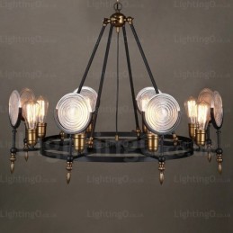 6 lys vintage retro pendel med glasskærm