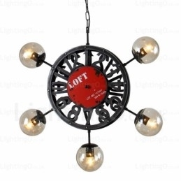 5 lys vintage retro pendel med glasskærm