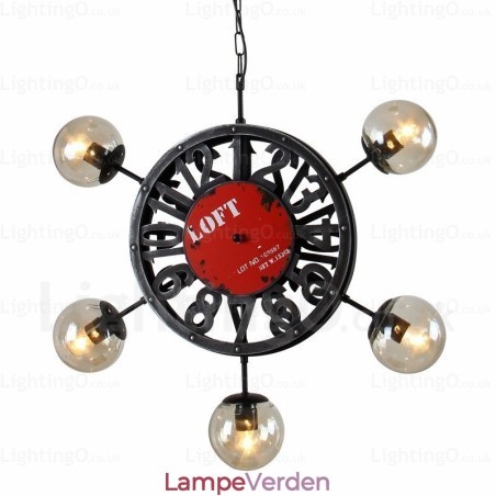 5 lys vintage retro pendel med glasskærm 5 lys vintage retro pendel med glasskærm