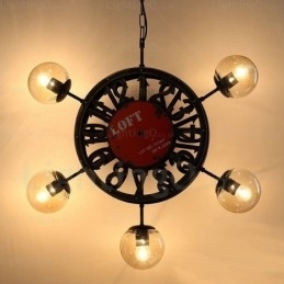 5 lys vintage retro pendel med glasskærm