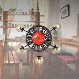 5 lys vintage retro pendel med glasskærm
