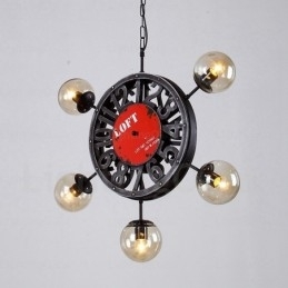 5 lys vintage retro pendel med glasskærm