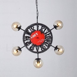 5 lys vintage retro pendel med glasskærm
