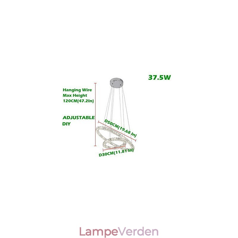 Crystal Pendel Lighting Moderne 2 Ringe Tre Sider K9 Krystal Indendørs Loftslamper Lampearmaturer