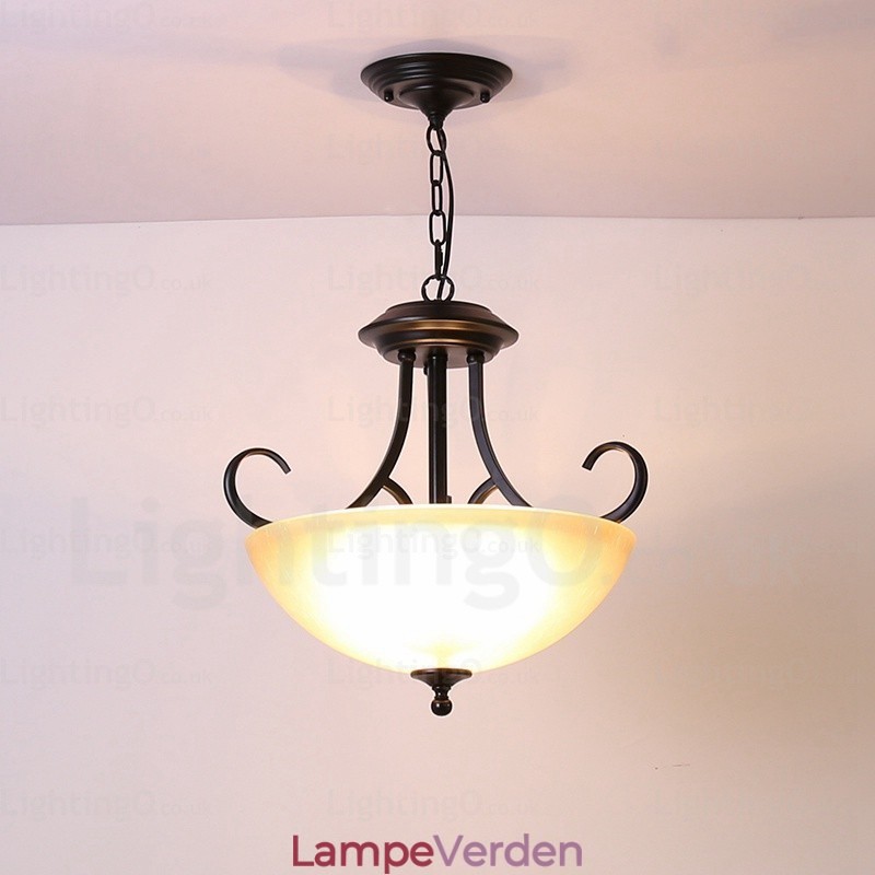 3 lys land rustik pendel med glasskærm